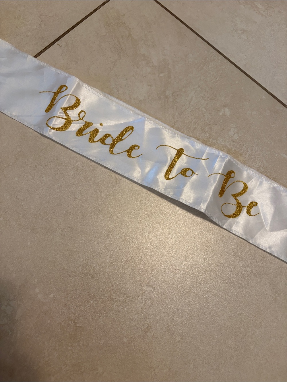 White Satin "Bride To Be" Sash with Gold Script